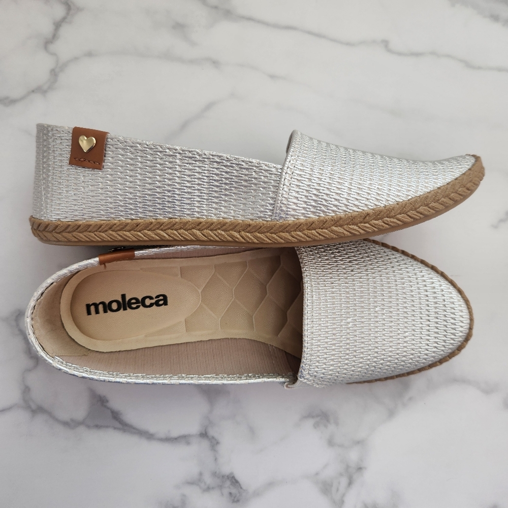 Moleca Comfy Silver Espadrille Women Flats Slip On Shoes Size 8 - Picture 9 of 14